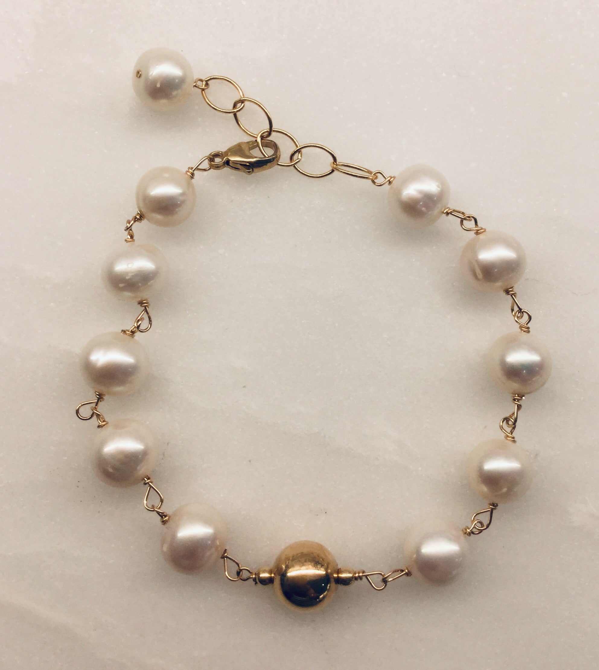 Solid 14k Double Layer Pearl Bracelet